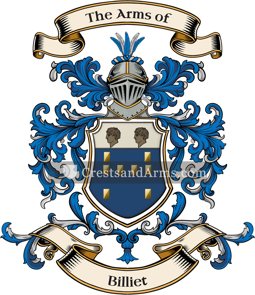 The Billiet coat of arms, drawn from the recorded blazon