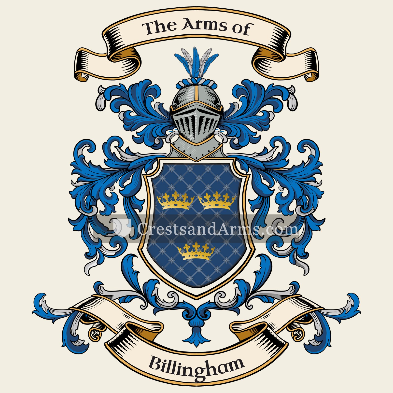 The Billingham coat of arms, drawn from the recorded blazon