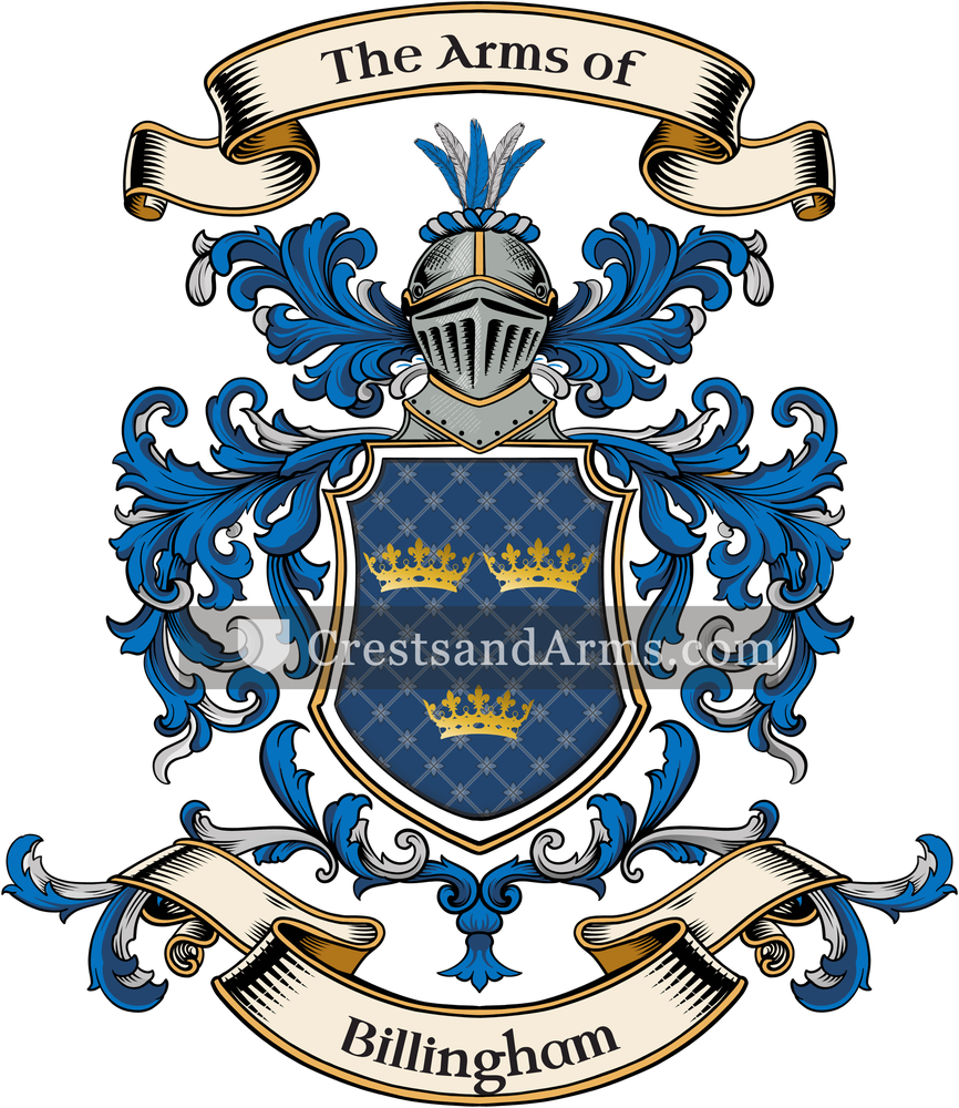 The Billingham coat of arms, drawn from the recorded blazon