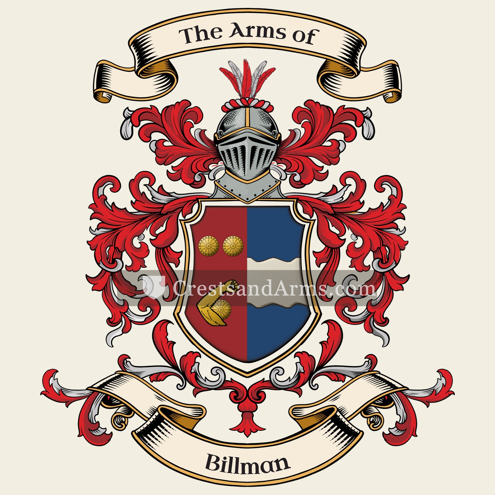 The Billman coat of arms, drawn from the recorded blazon