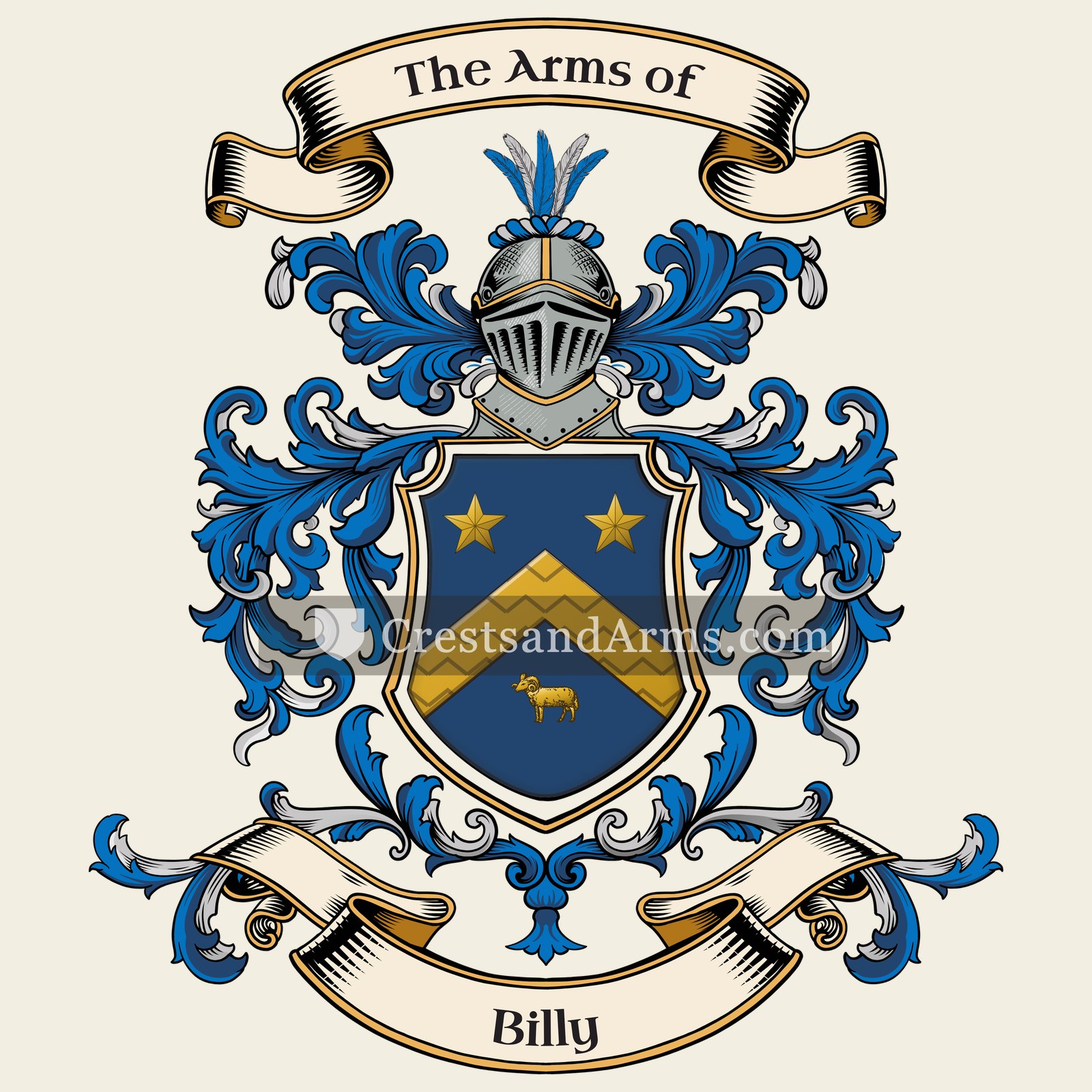The Billy coat of arms, drawn from the recorded blazon