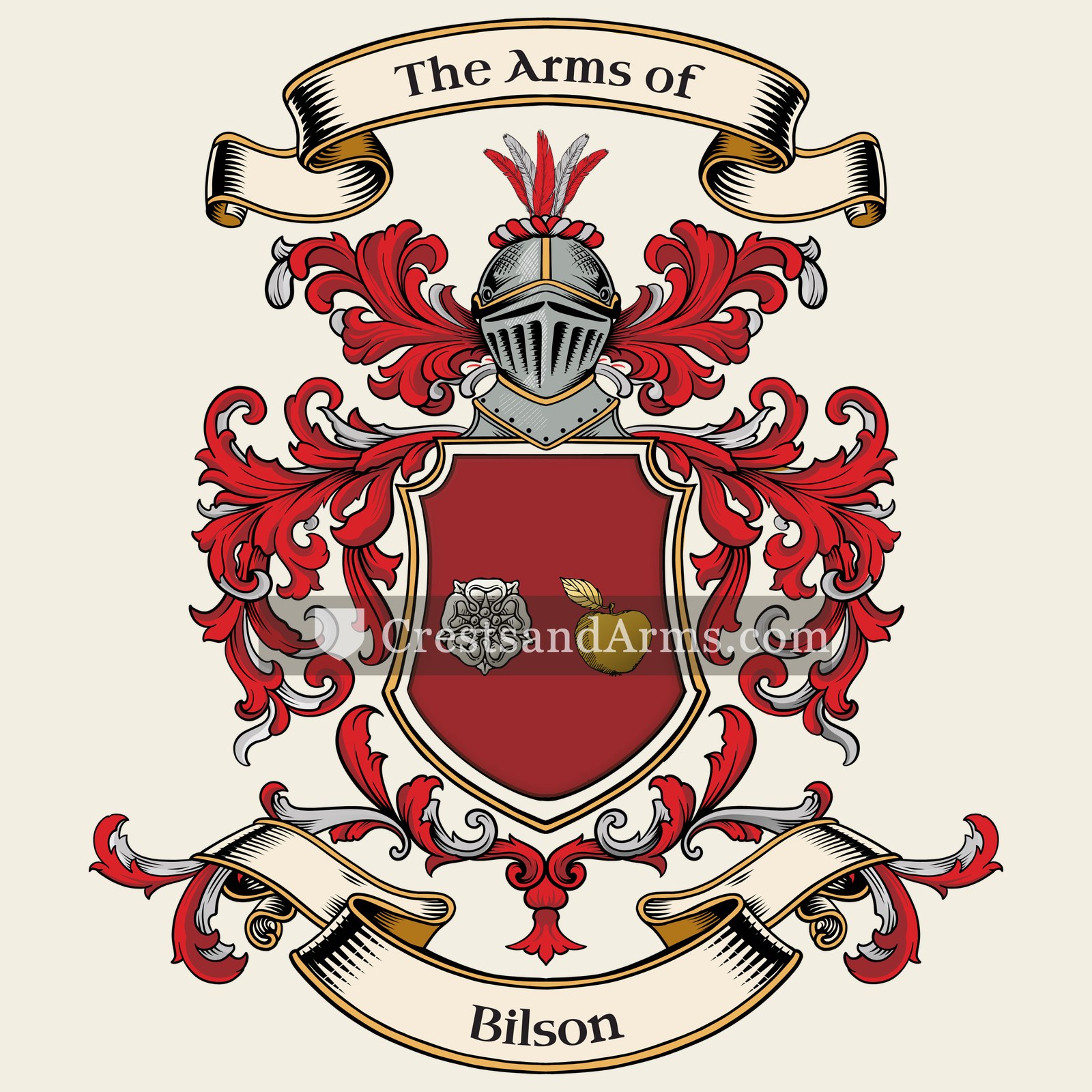 The Bilson coat of arms, drawn from the recorded blazon