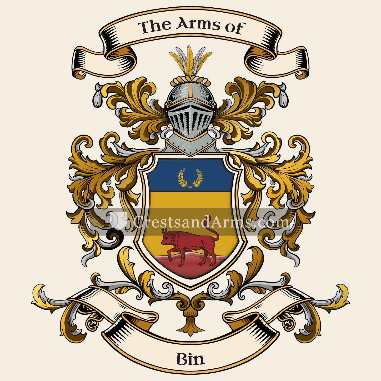 The Bin coat of arms, drawn from the recorded blazon