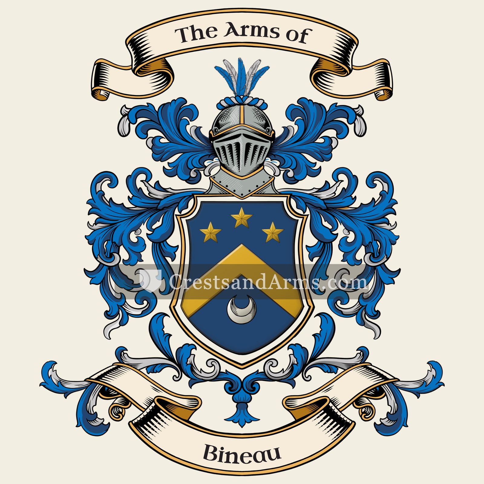 The Bineau coat of arms, drawn from the recorded blazon