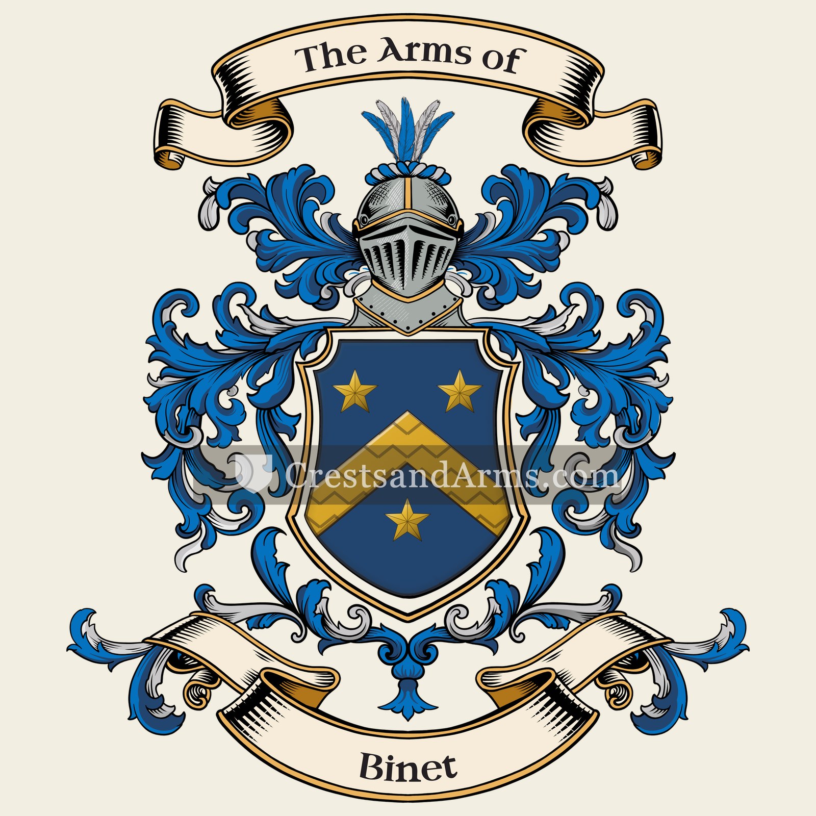 The Binet coat of arms, drawn from the recorded blazon