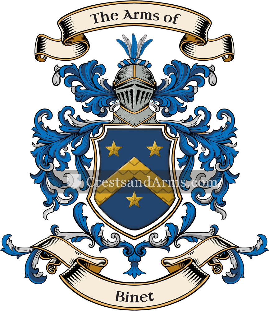 The Binet coat of arms, drawn from the recorded blazon