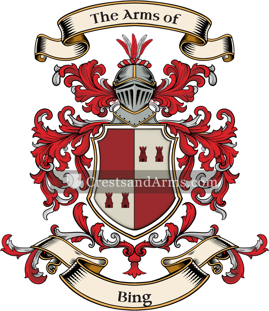 The Bing coat of arms, drawn from the recorded blazon