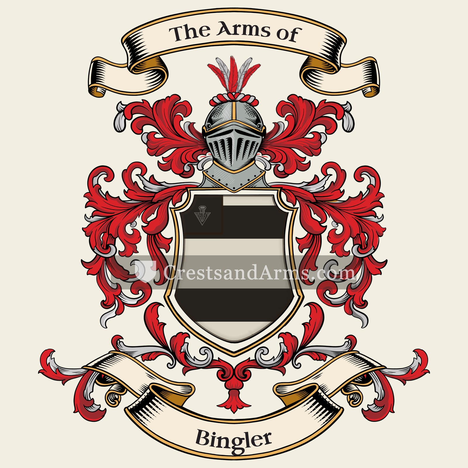 The Bingler coat of arms, drawn from the recorded blazon