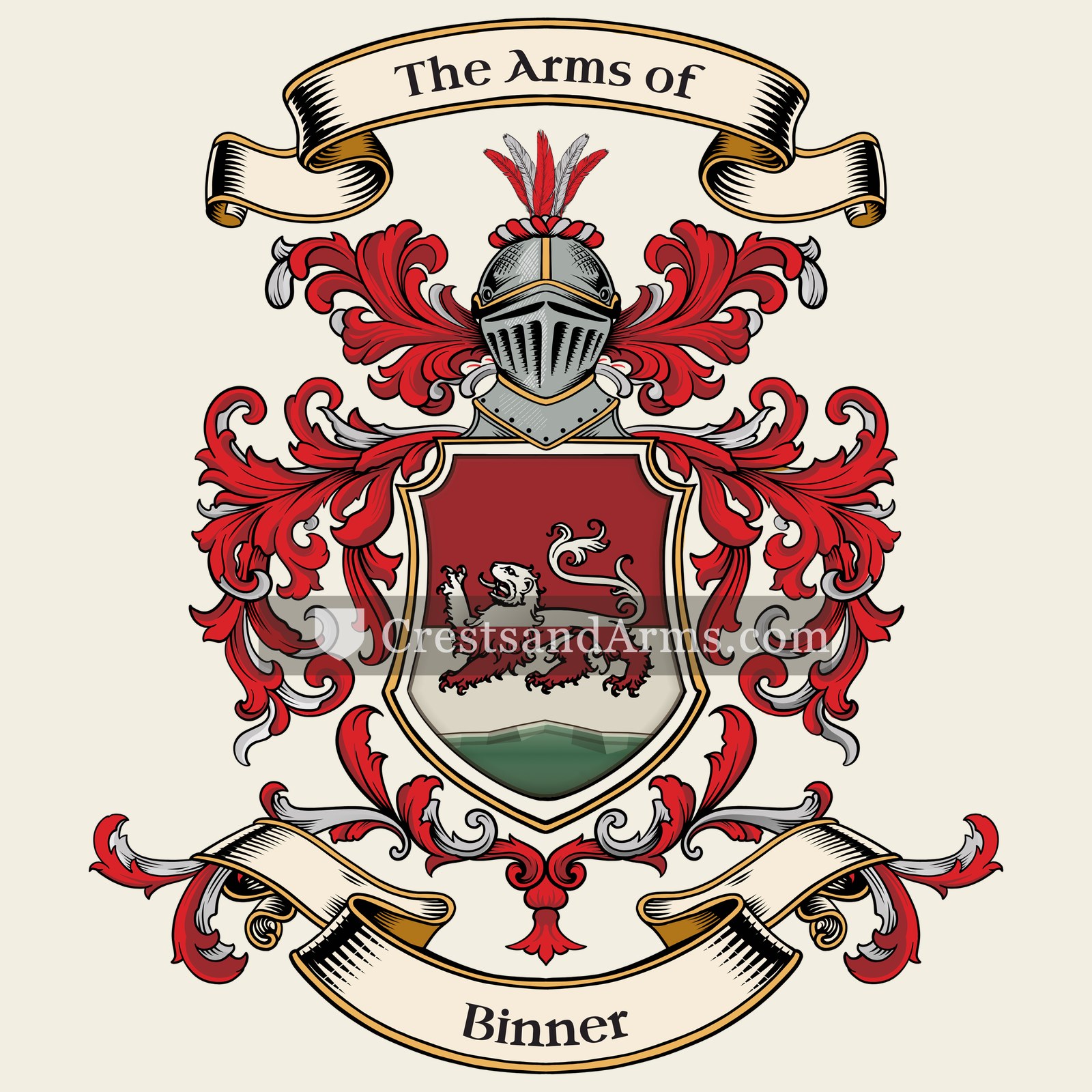 The Binner coat of arms, drawn from the recorded blazon
