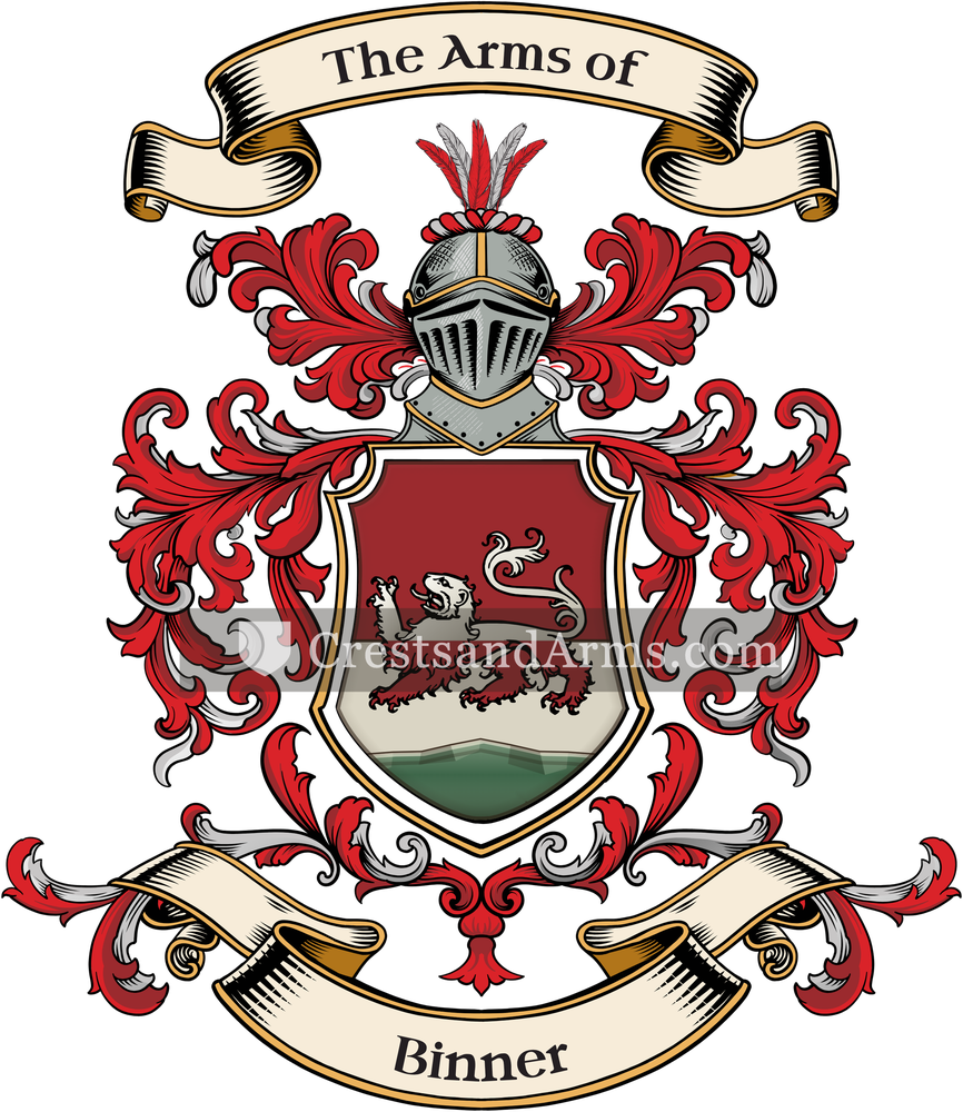 The Binner coat of arms, drawn from the recorded blazon