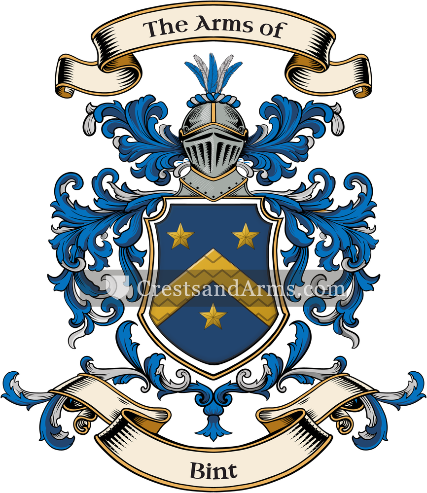 The Bint coat of arms, drawn from the recorded blazon