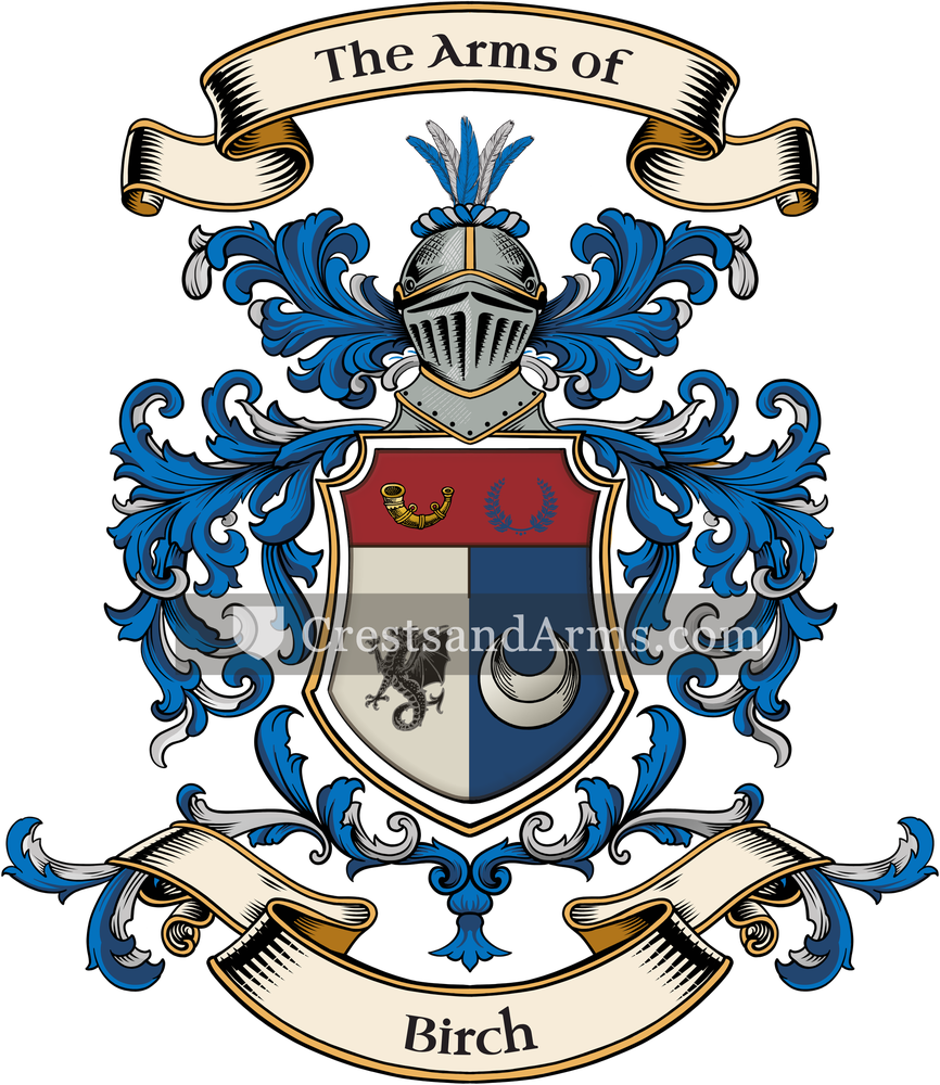 The Birch coat of arms, drawn from the recorded blazon