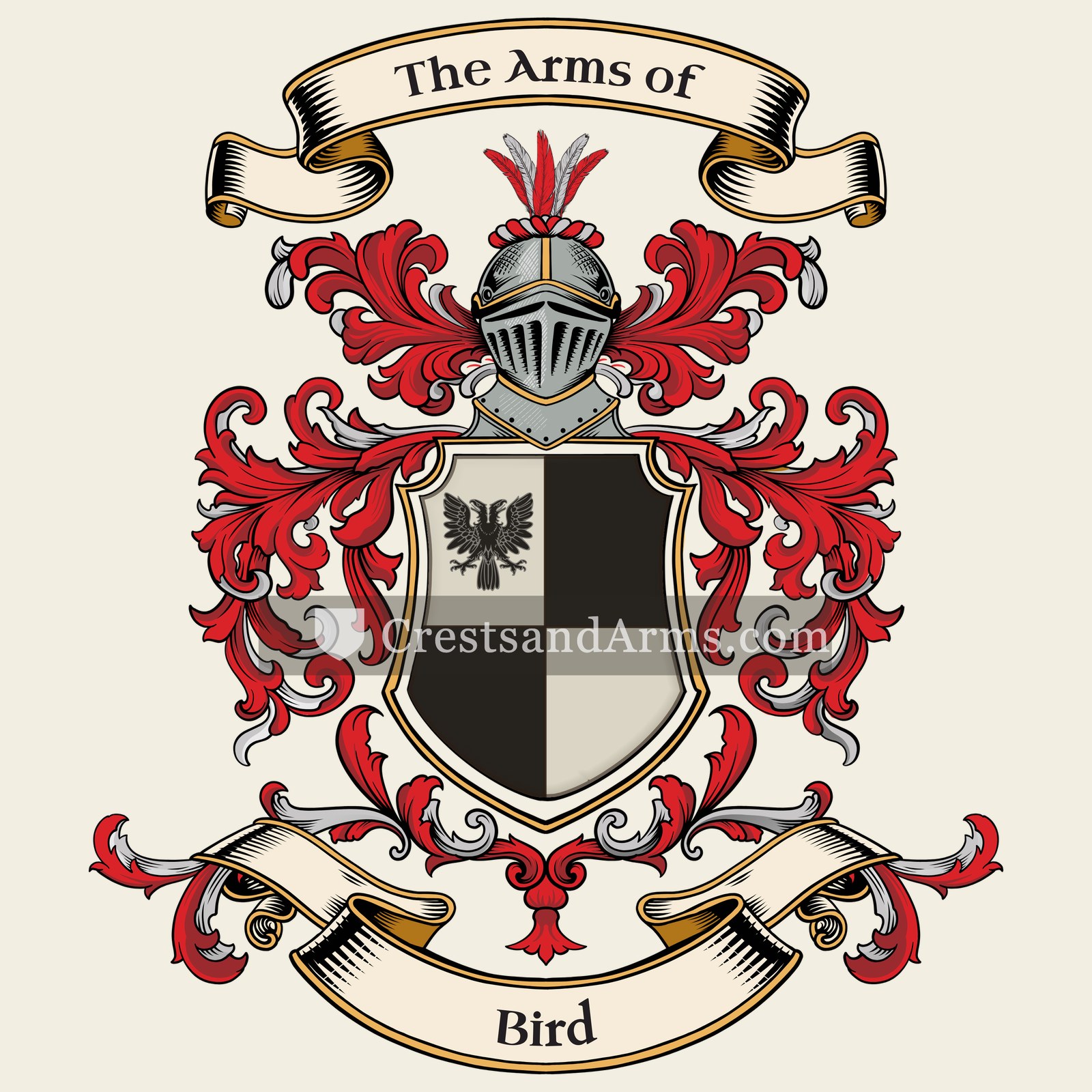 The Bird coat of arms, drawn from the recorded blazon