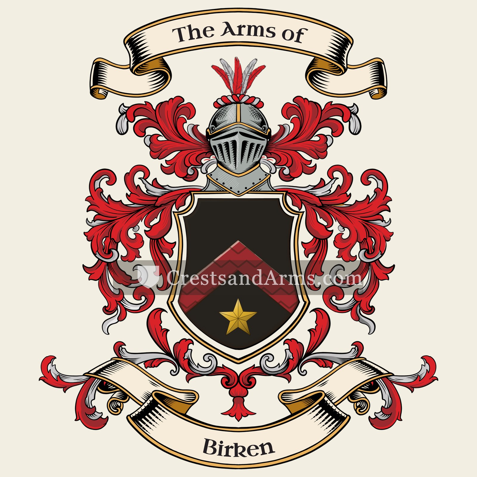 The Birken coat of arms, drawn from the recorded blazon
