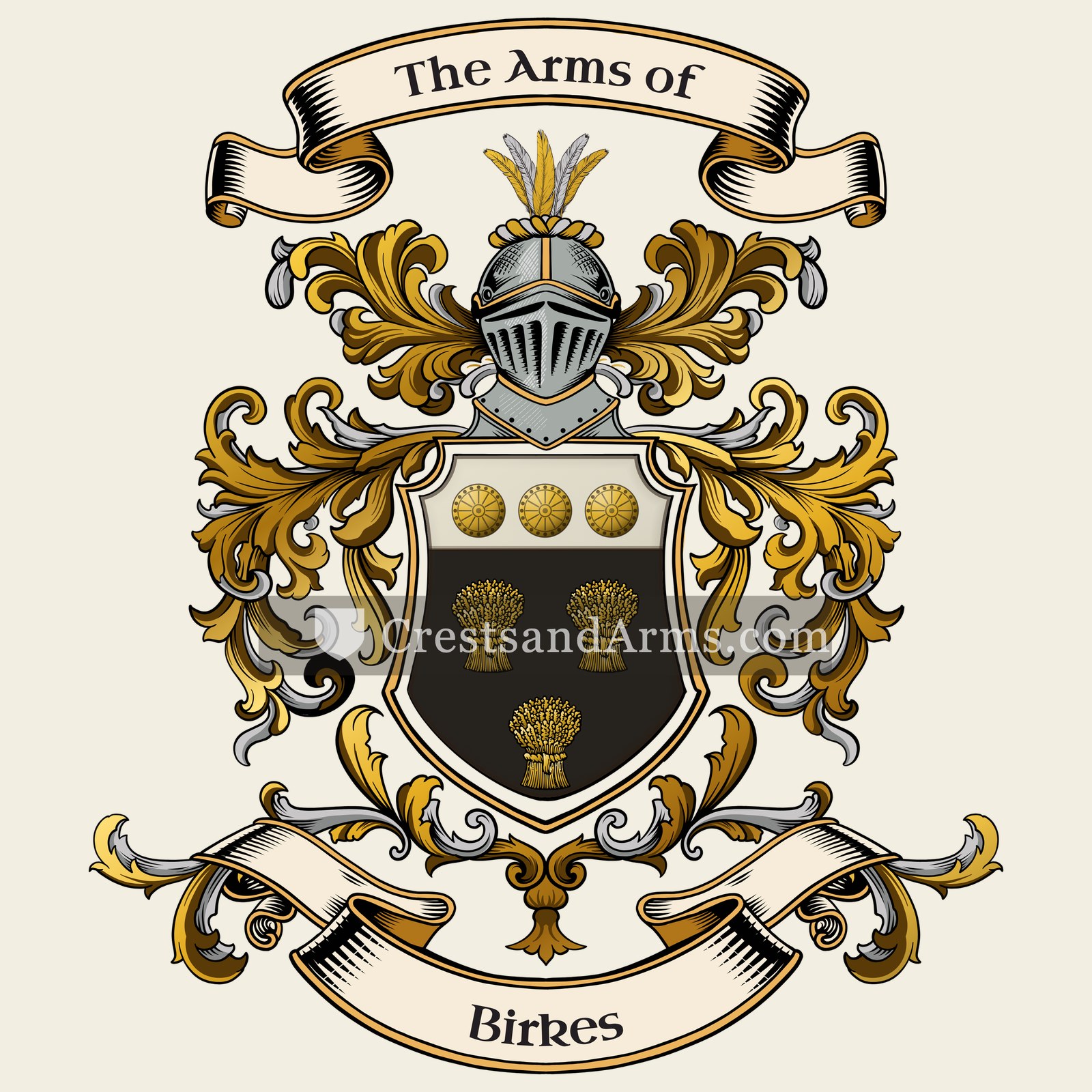 The Birkes coat of arms, drawn from the recorded blazon