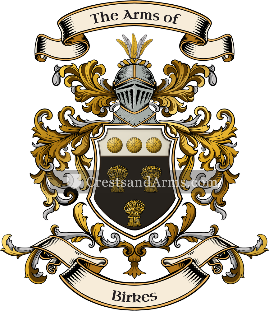 The Birkes coat of arms, drawn from the recorded blazon