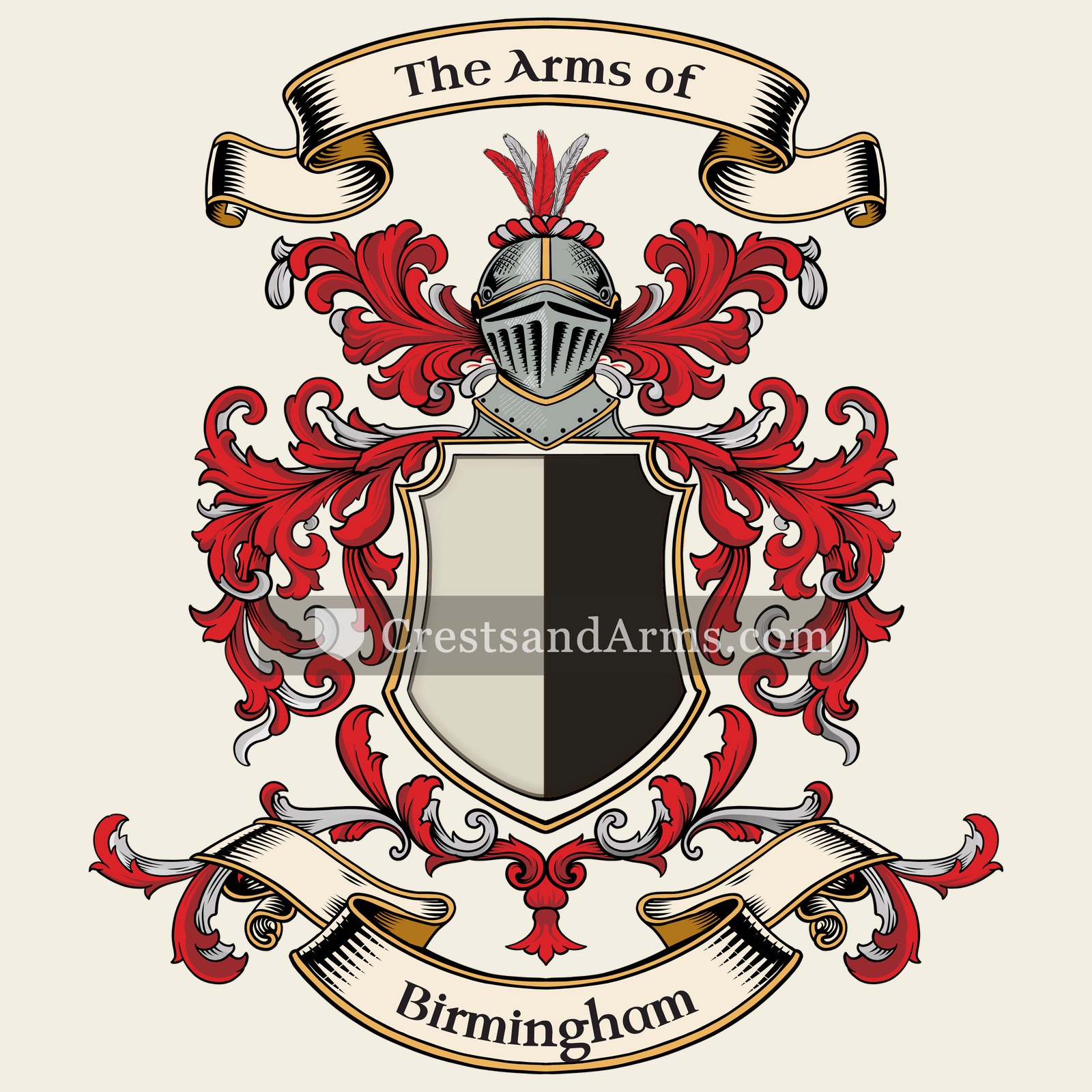 The Birmingham coat of arms, drawn from the recorded blazon