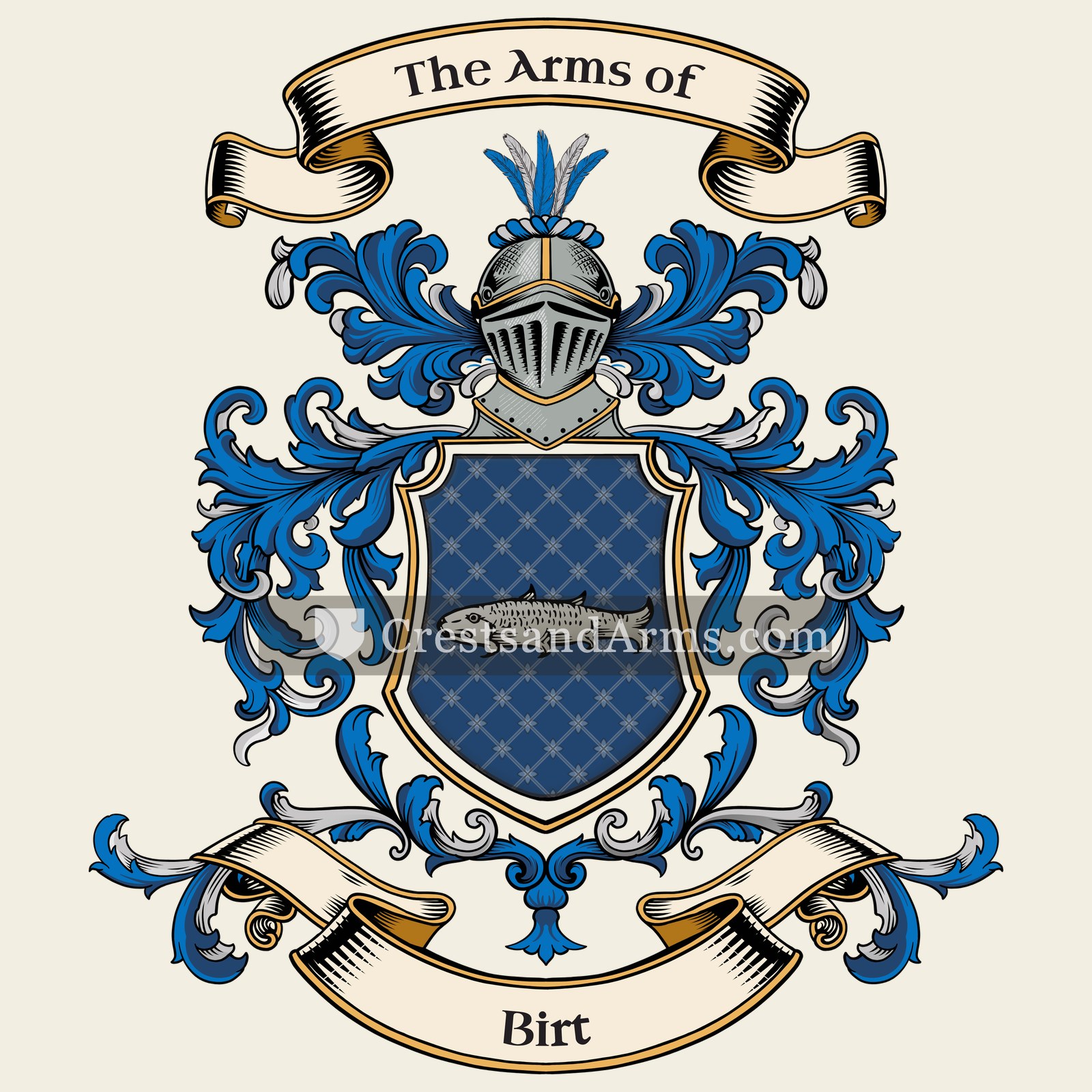 The Birt coat of arms, drawn from the recorded blazon