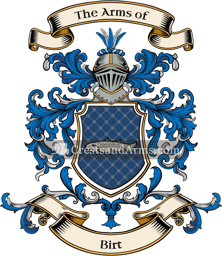 The Birt coat of arms, drawn from the recorded blazon