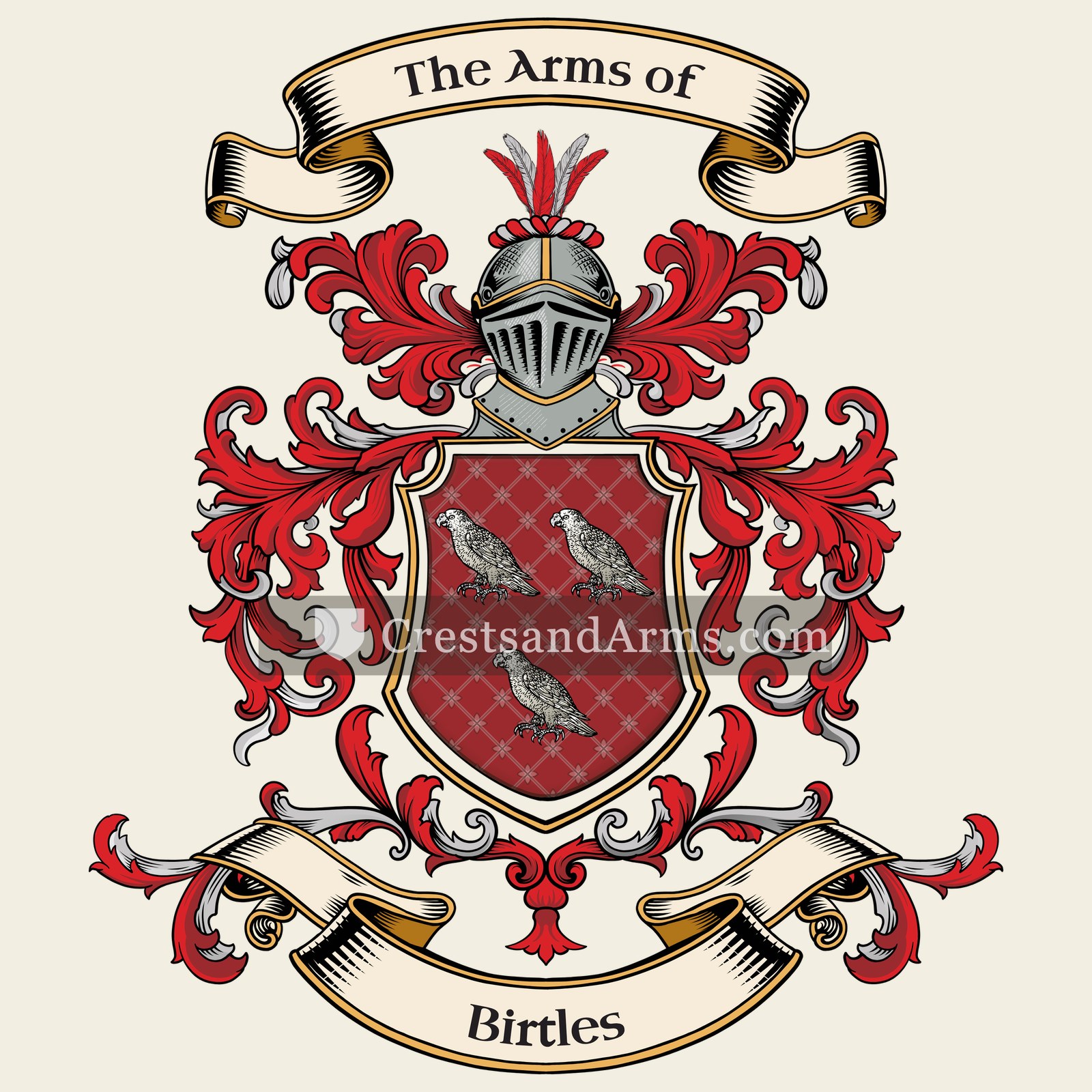 The Birtles coat of arms, drawn from the recorded blazon