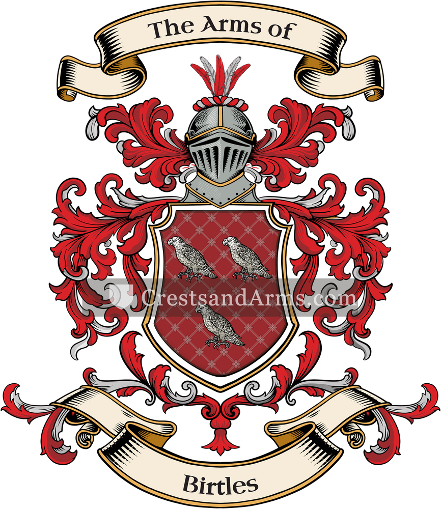 The Birtles coat of arms, drawn from the recorded blazon