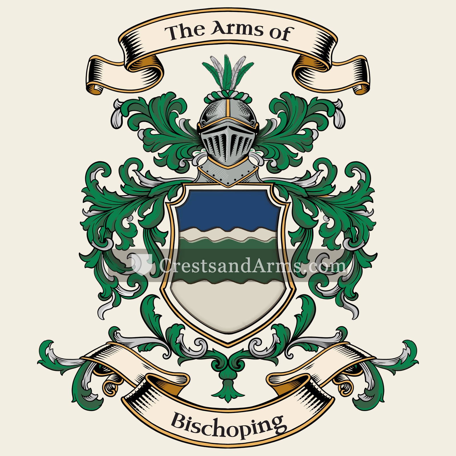 The Bischoping coat of arms, drawn from the recorded blazon