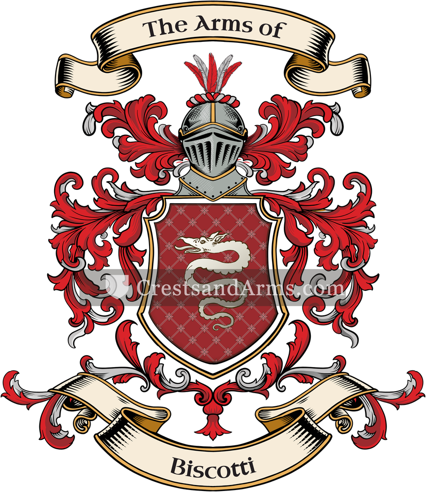 The Biscotti coat of arms, drawn from the recorded blazon