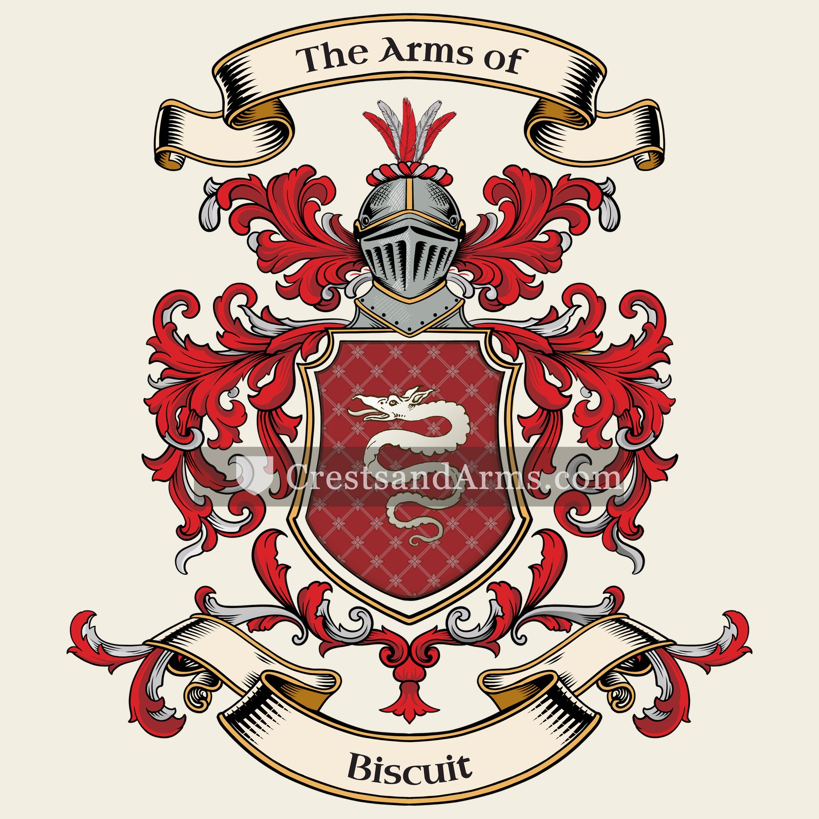 The Biscuit coat of arms, drawn from the recorded blazon