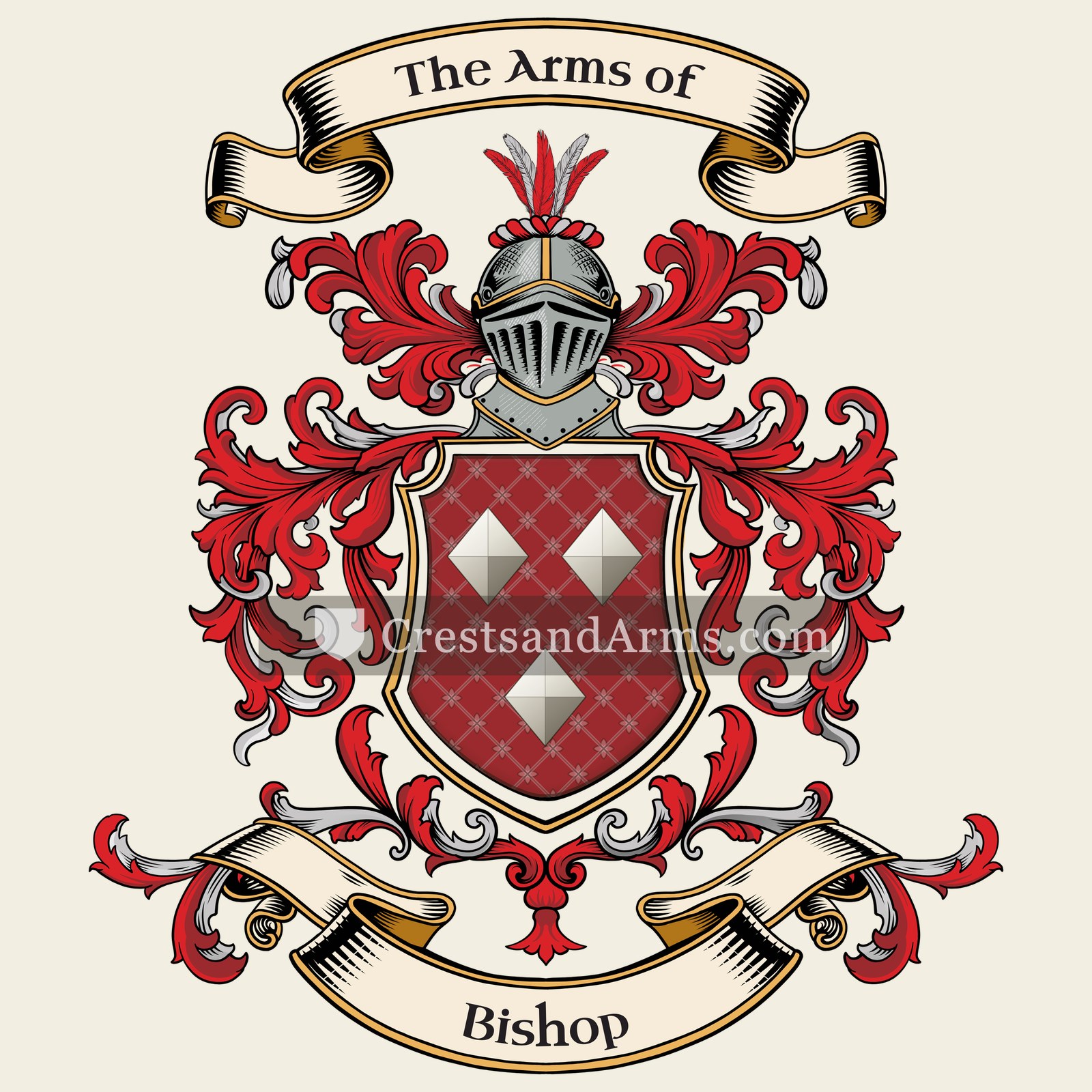 The Bishop coat of arms, drawn from the recorded blazon
