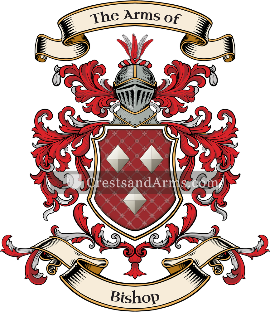The Bishop coat of arms, drawn from the recorded blazon