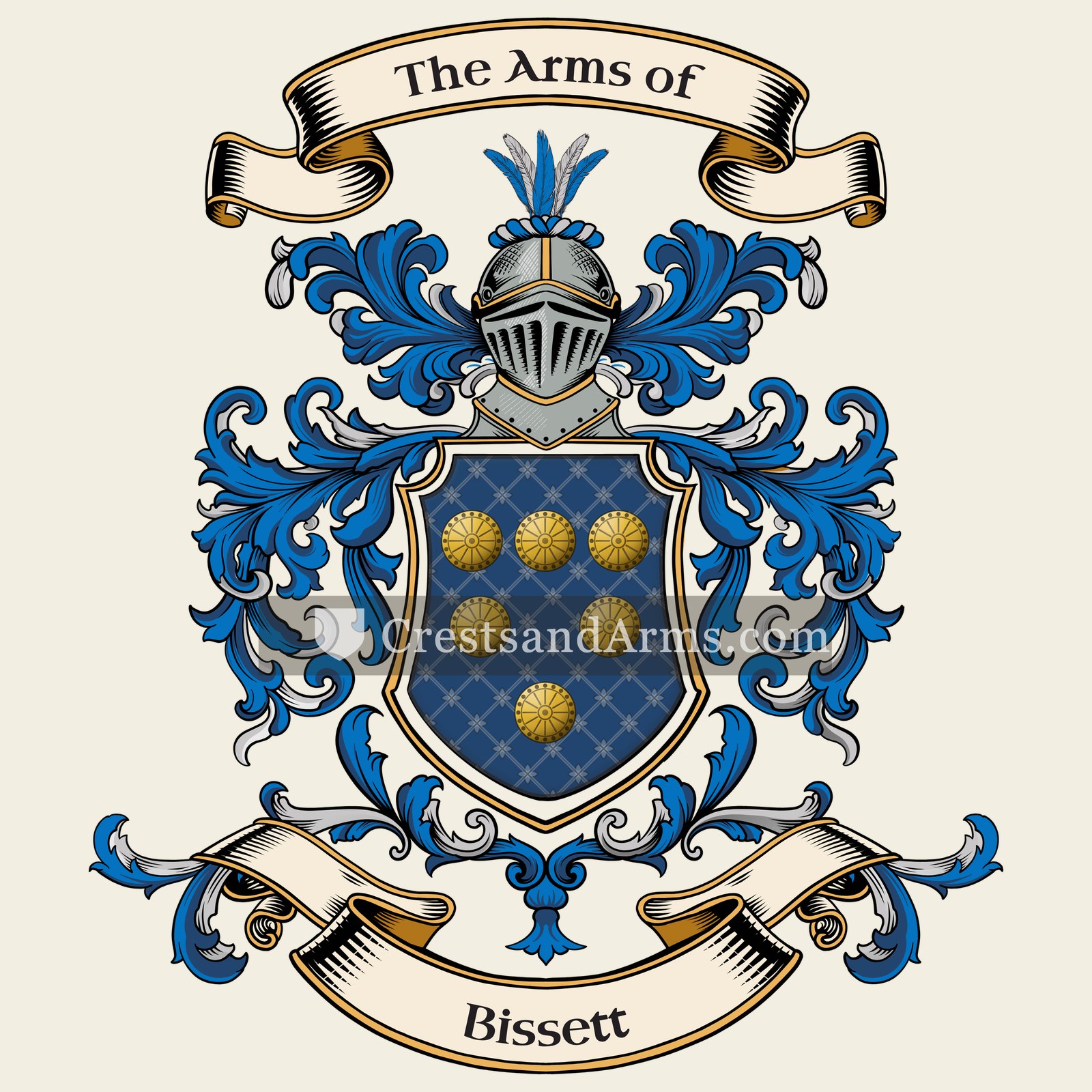 The Bissett coat of arms, drawn from the recorded blazon