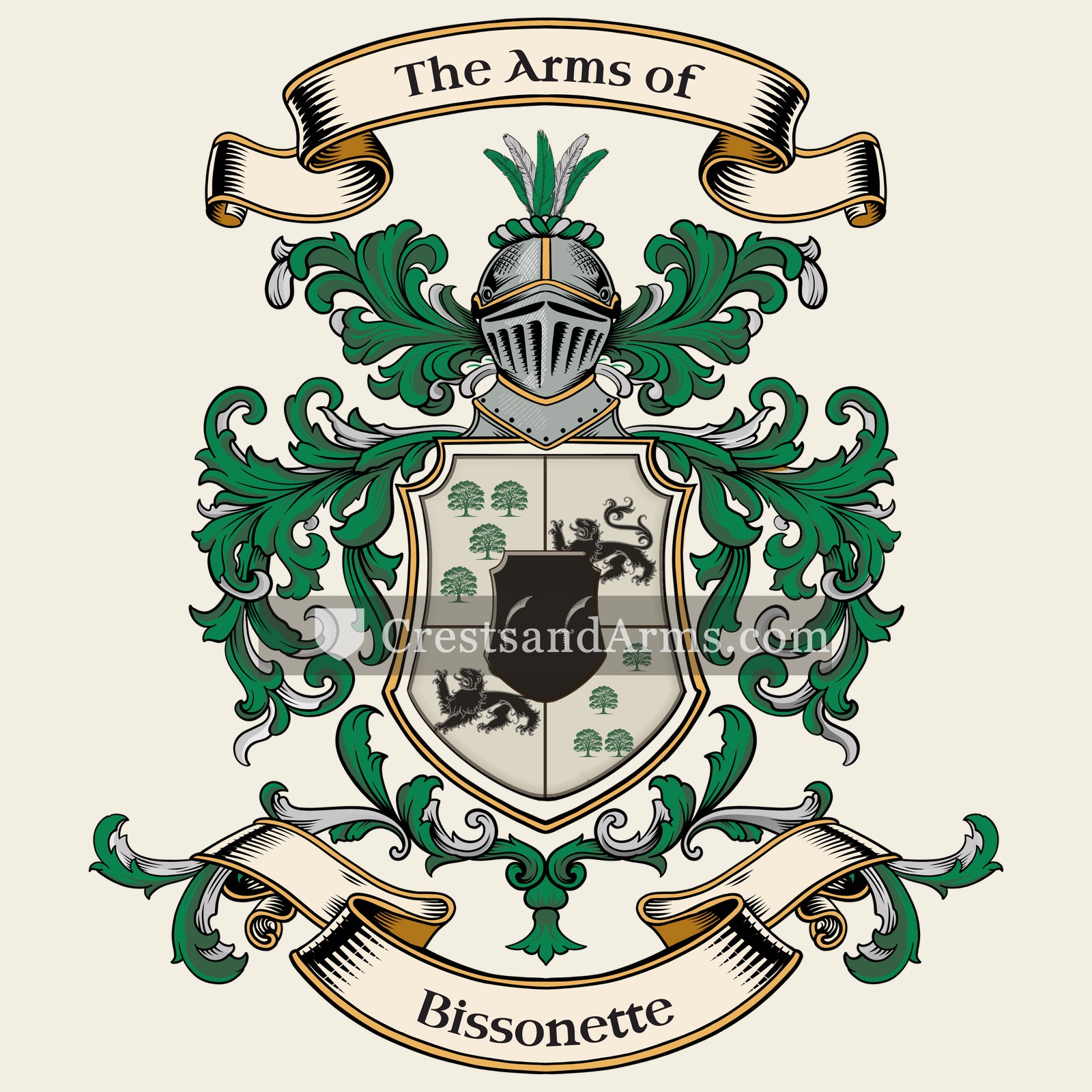 The Bissonette coat of arms, drawn from the recorded blazon