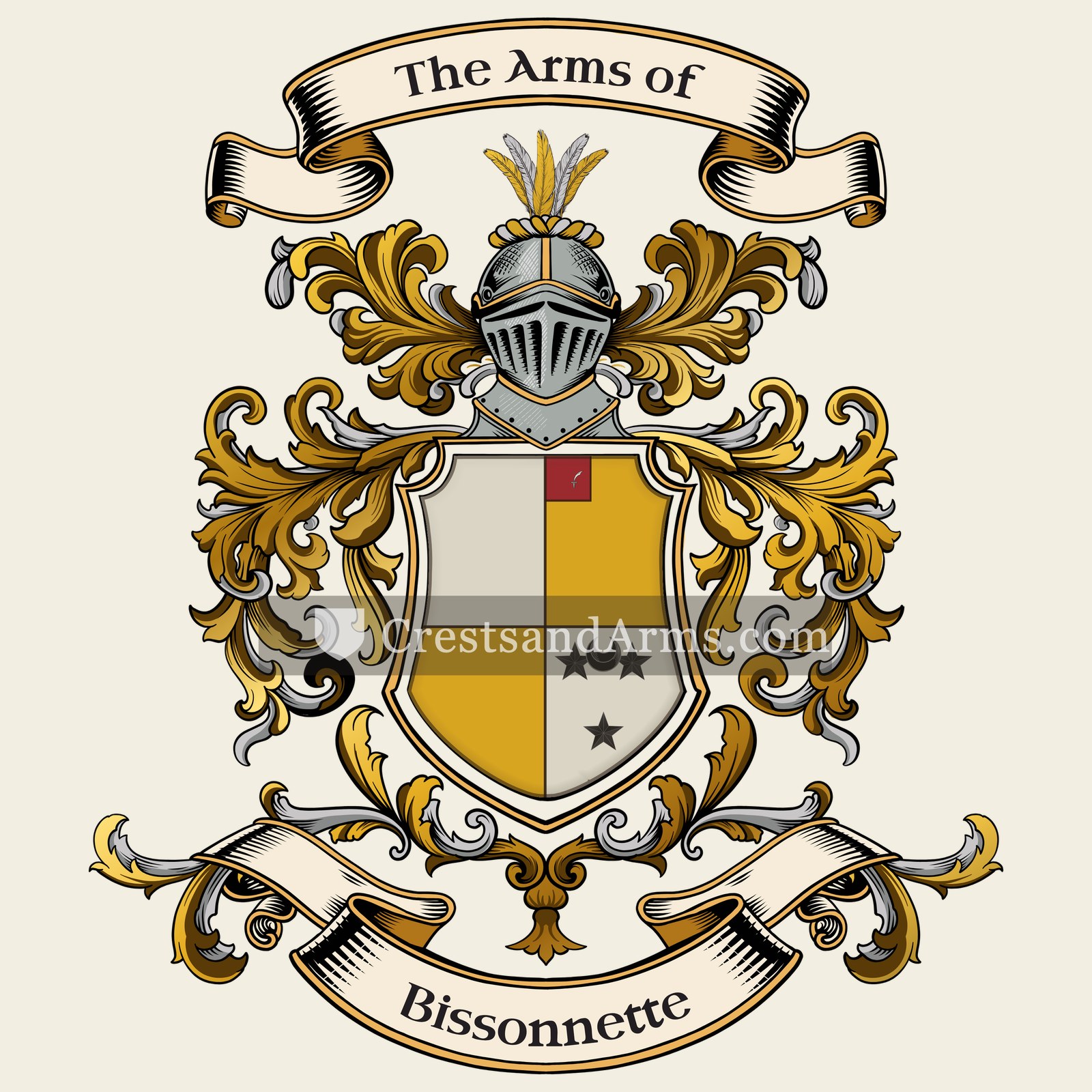 The Bissonnette coat of arms, drawn from the recorded blazon