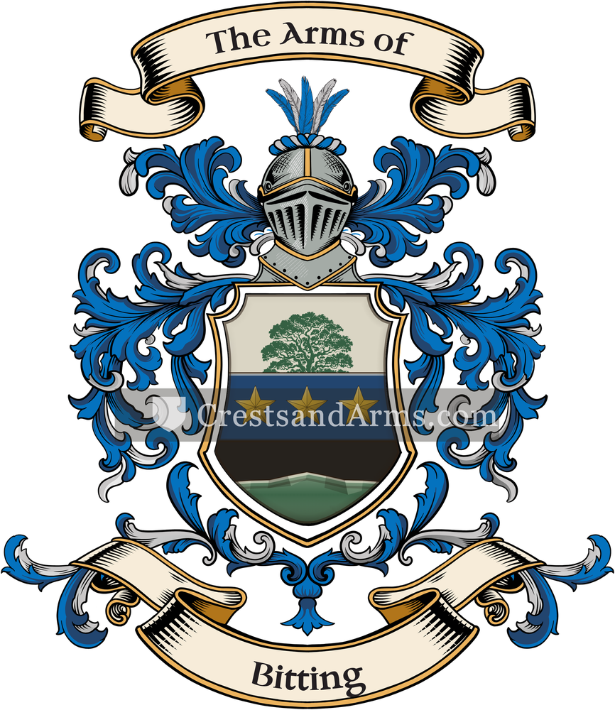 The Bitting coat of arms, drawn from the recorded blazon
