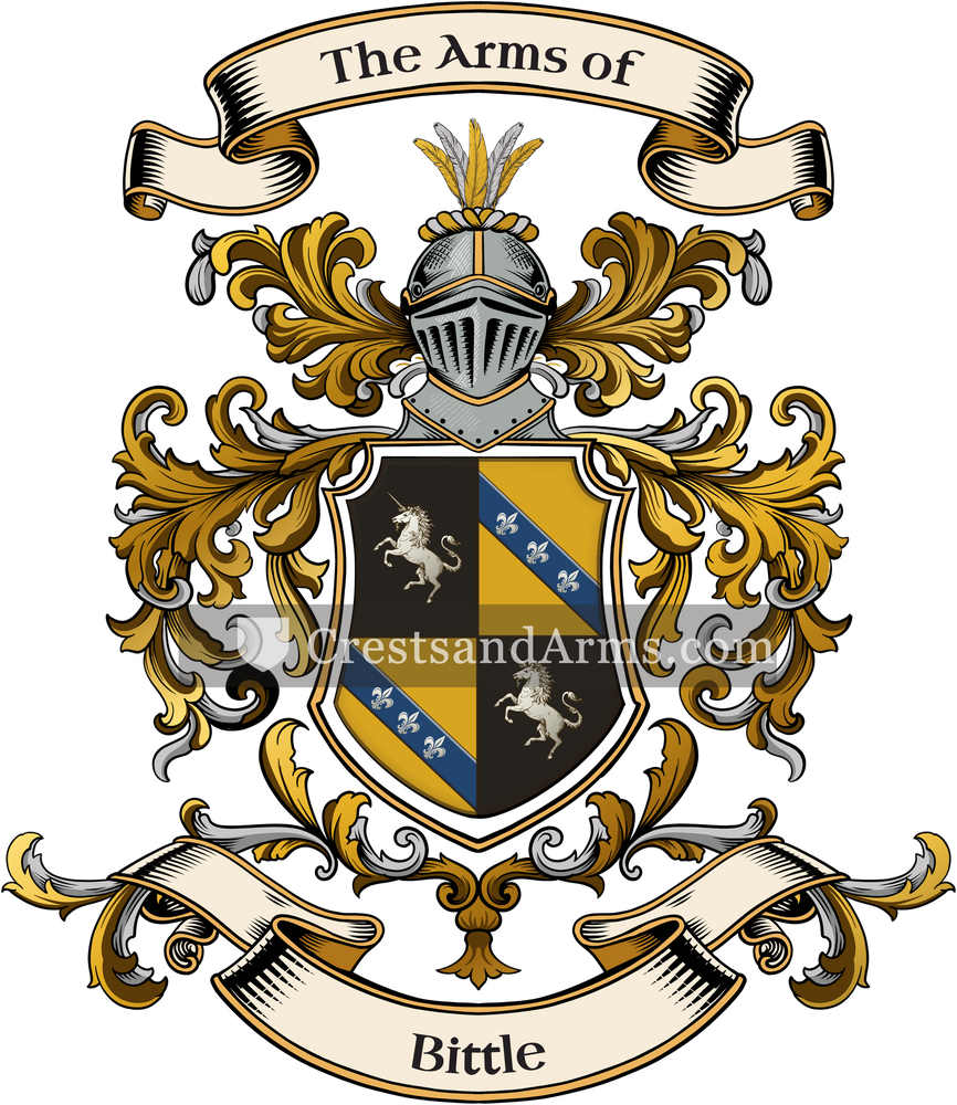 The Bittle coat of arms, drawn from the recorded blazon