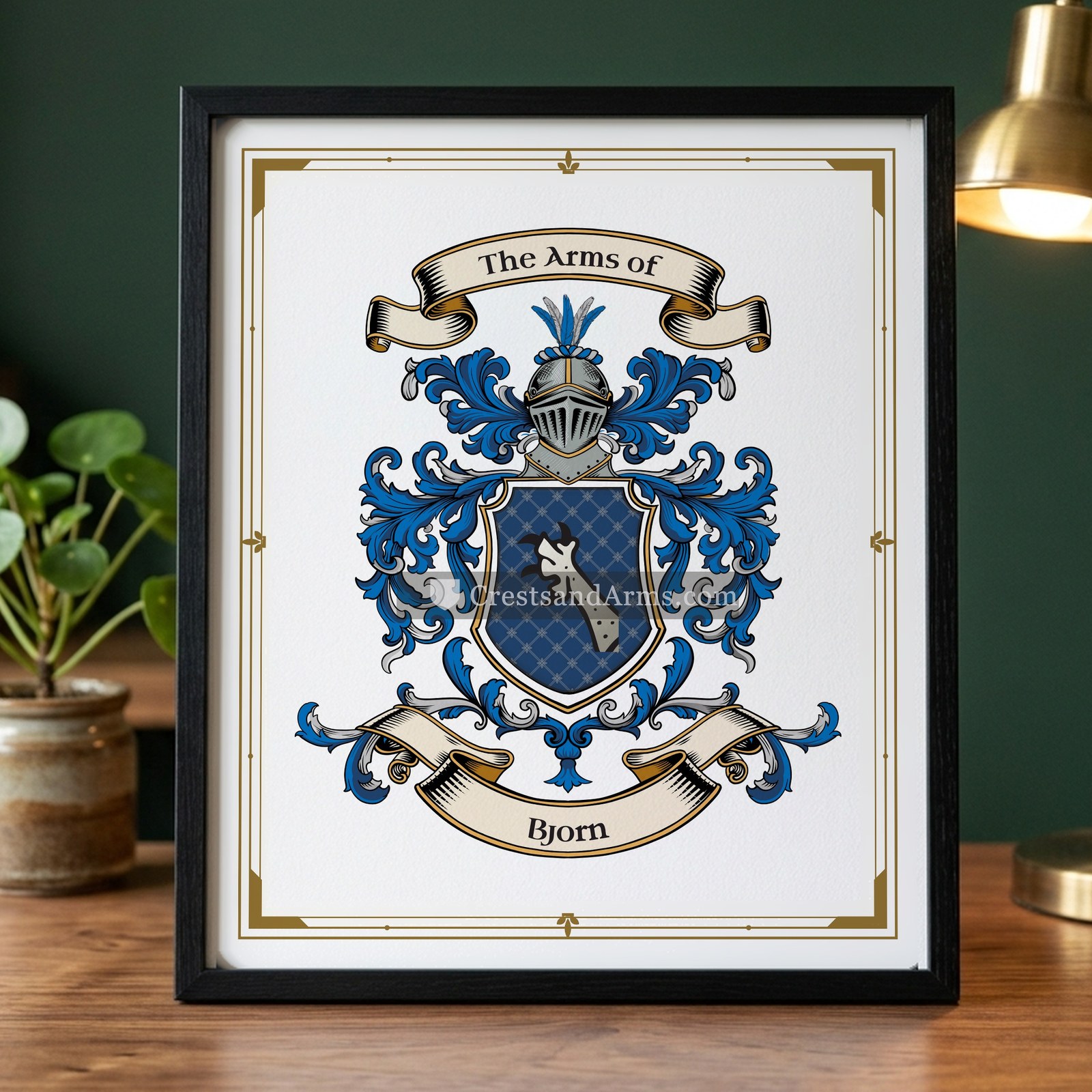 The Bjorn arms on the framed, black wood