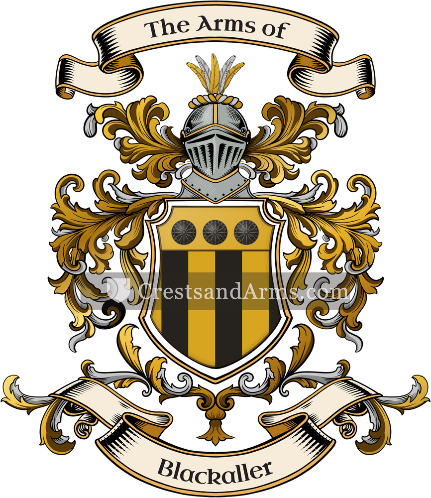 The Blackaller coat of arms, drawn from the recorded blazon