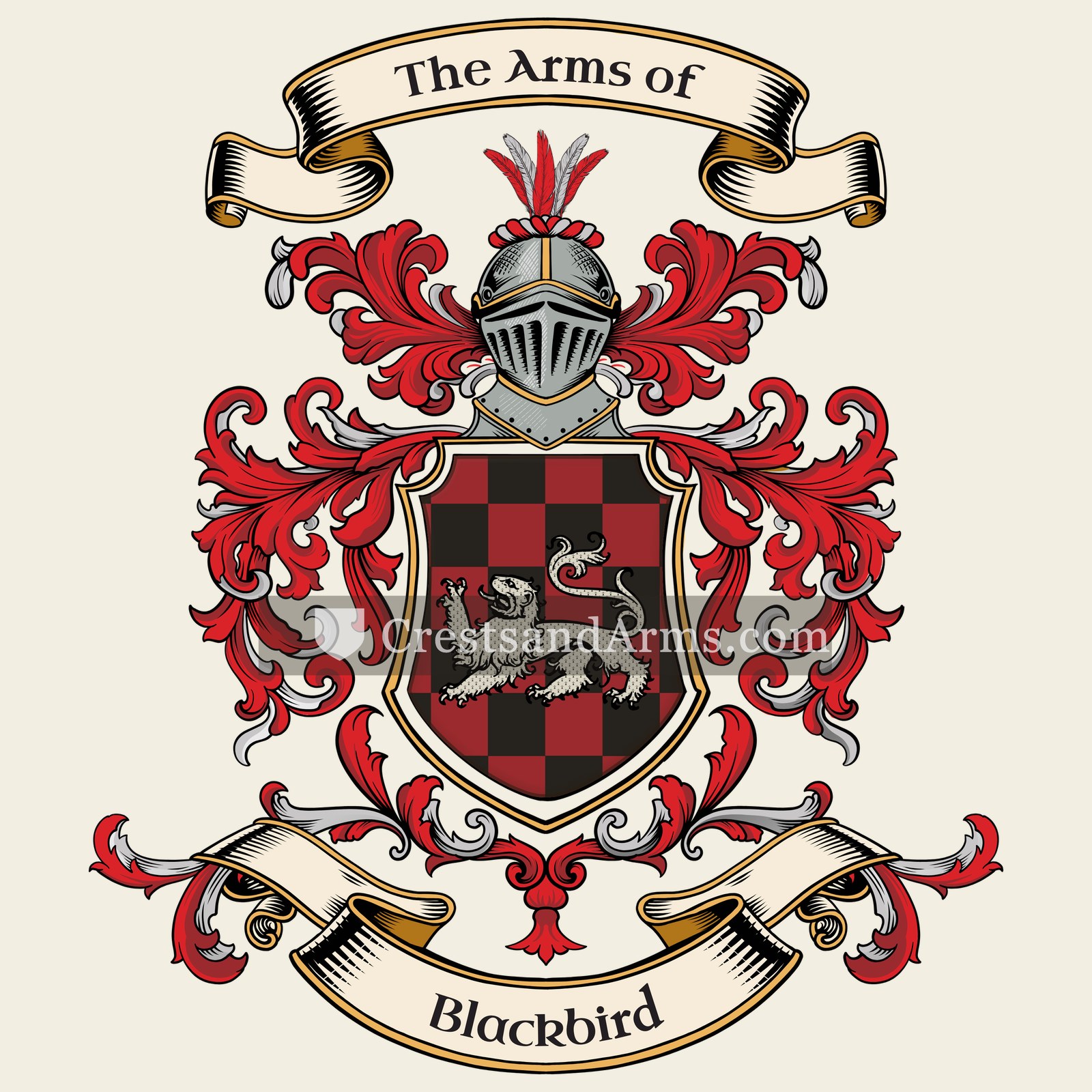 The Blackbird coat of arms, drawn from the recorded blazon