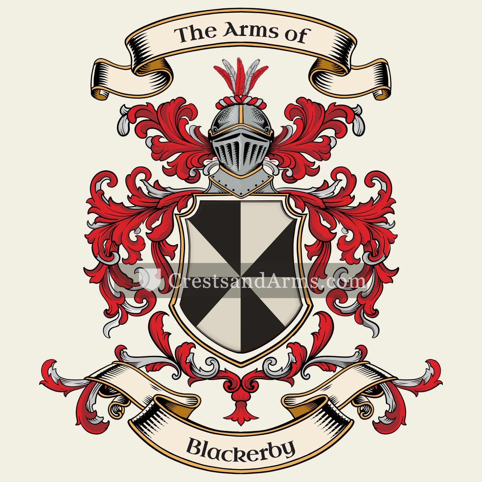 The Blackerby coat of arms, drawn from the recorded blazon