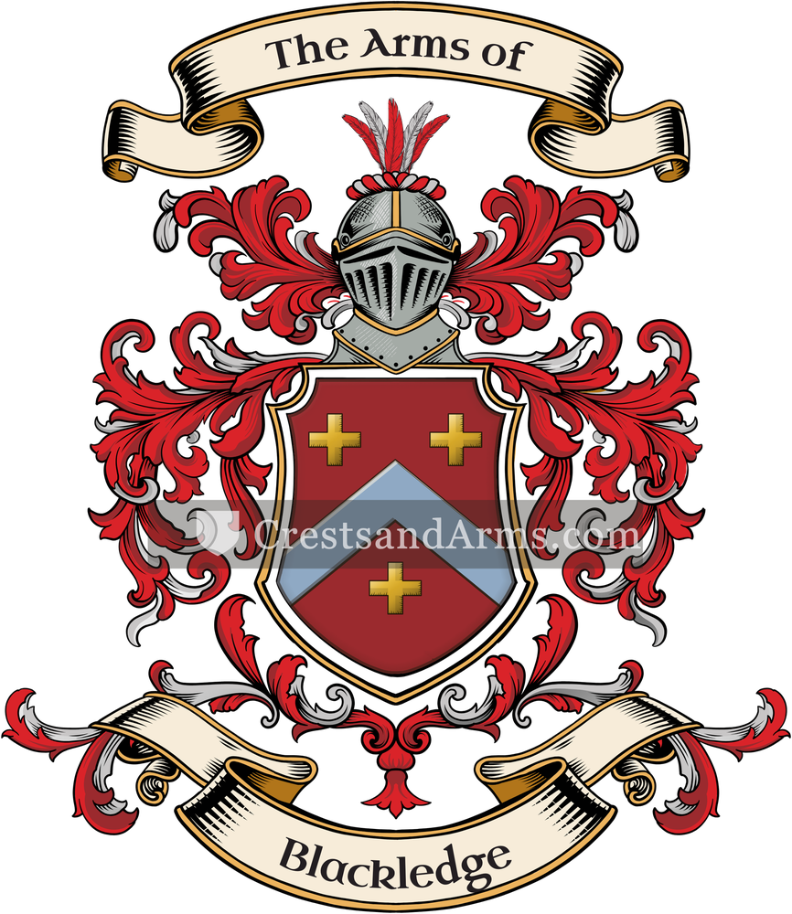 The Blackledge coat of arms, drawn from the recorded blazon