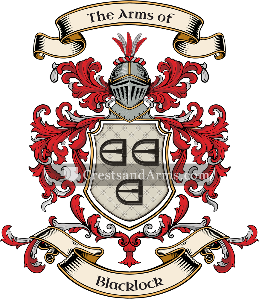 The Blacklock coat of arms, drawn from the recorded blazon