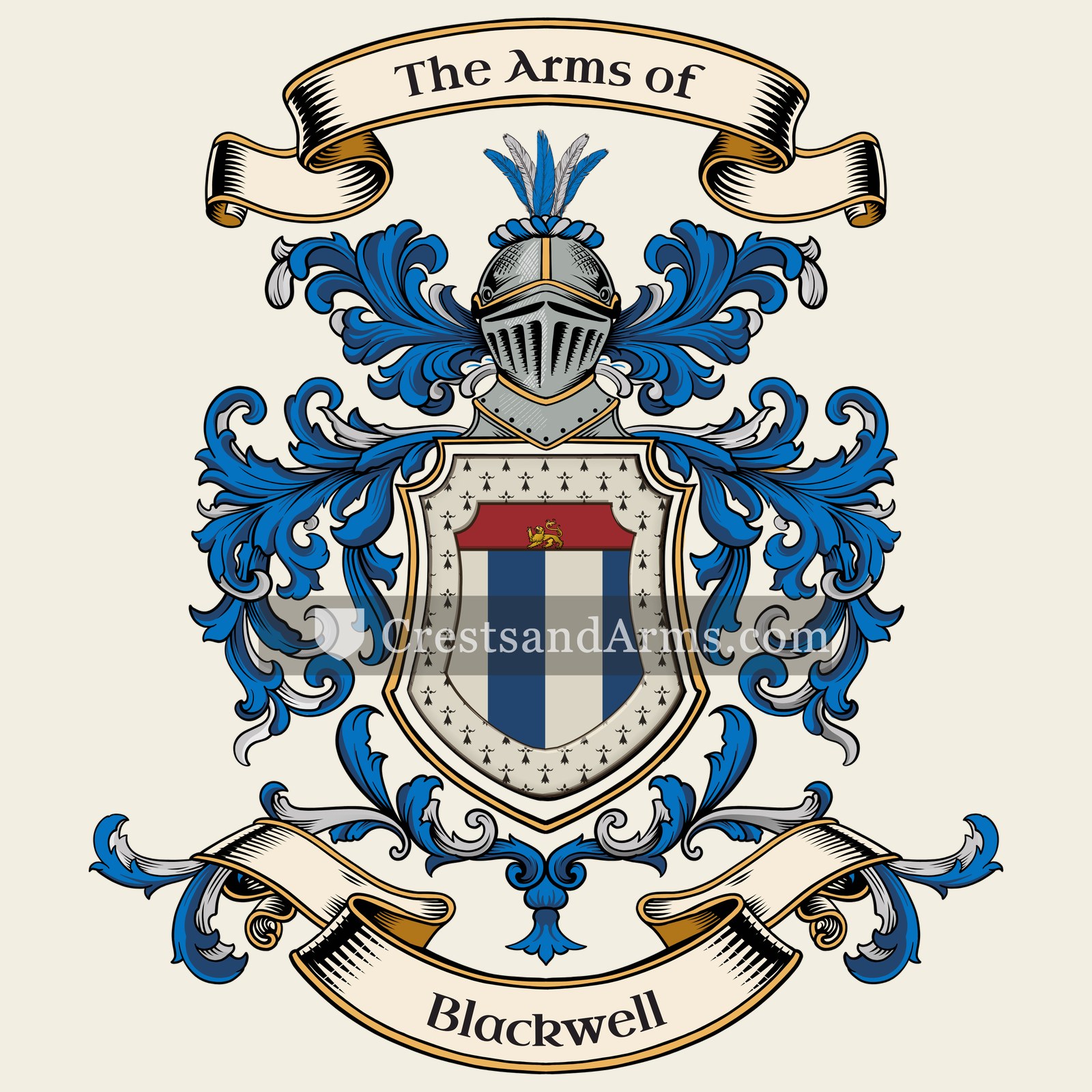 The Blackwell coat of arms, drawn from the recorded blazon