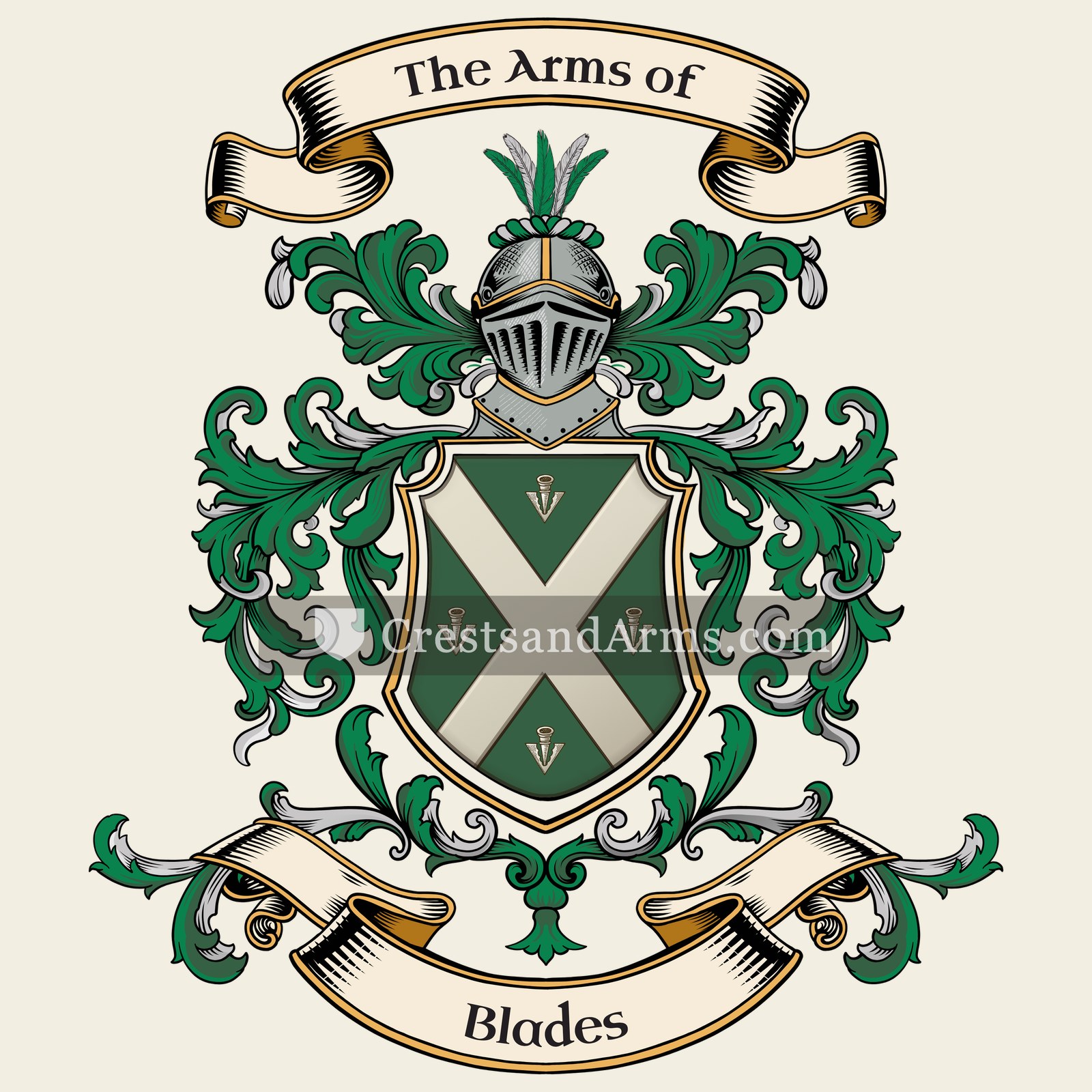 The Blades coat of arms, drawn from the recorded blazon