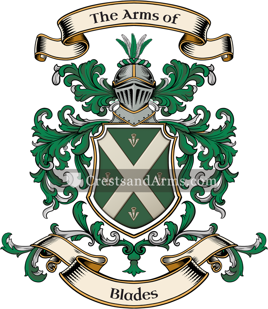 The Blades coat of arms, drawn from the recorded blazon