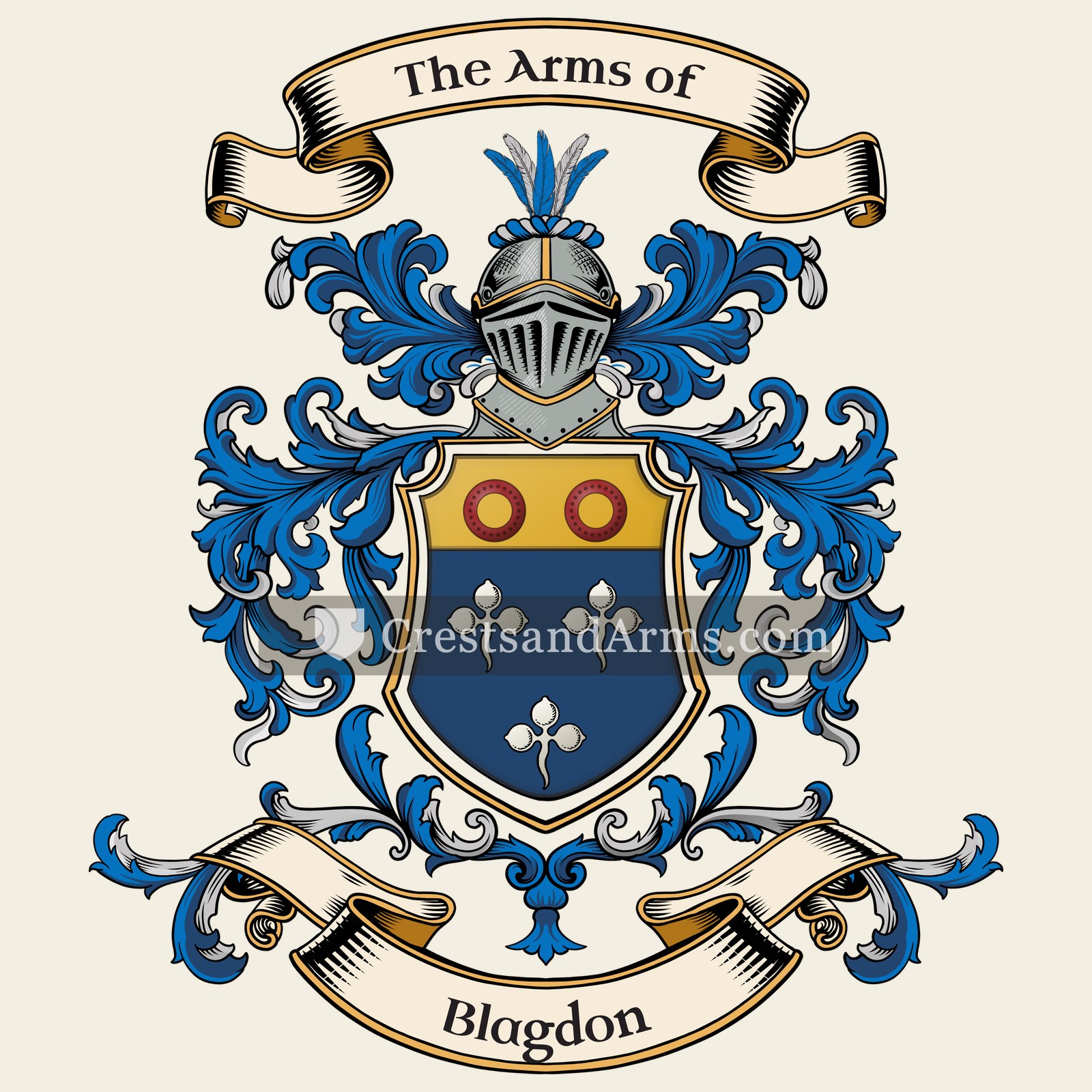 The Blagdon coat of arms, drawn from the recorded blazon