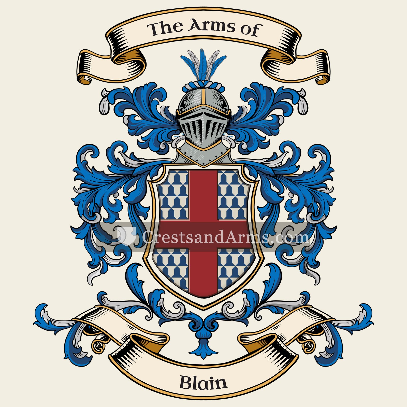 The Blain coat of arms, drawn from the recorded blazon