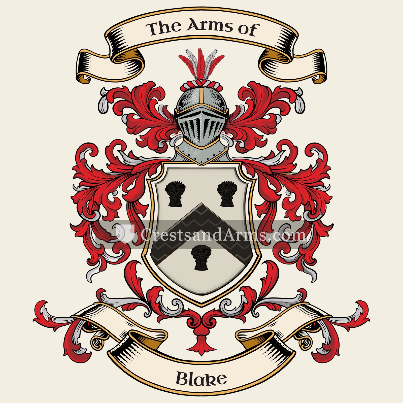 The Blake coat of arms, drawn from the recorded blazon