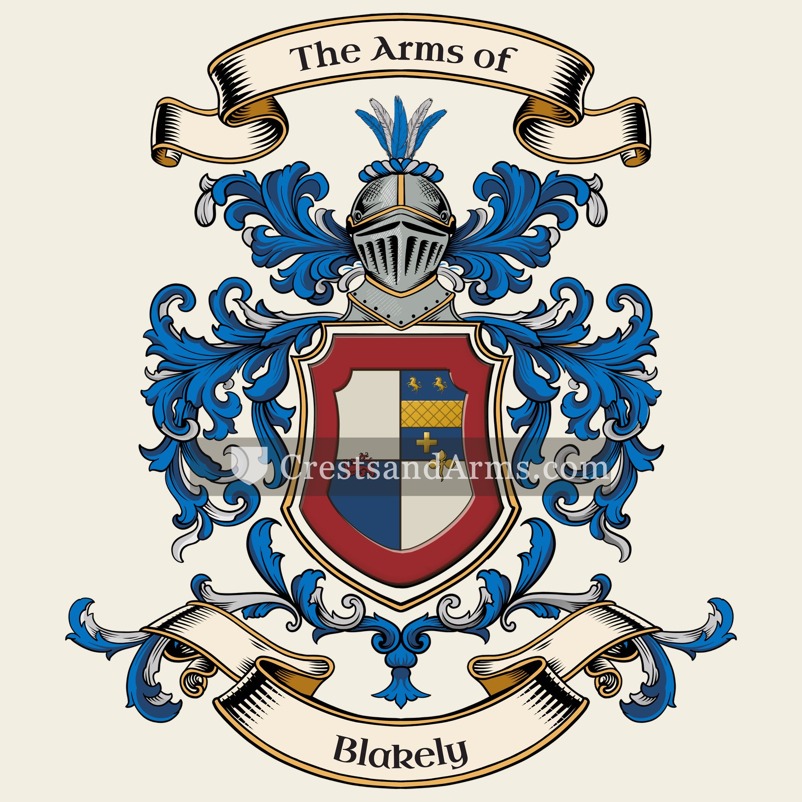 The Blakely coat of arms, drawn from the recorded blazon