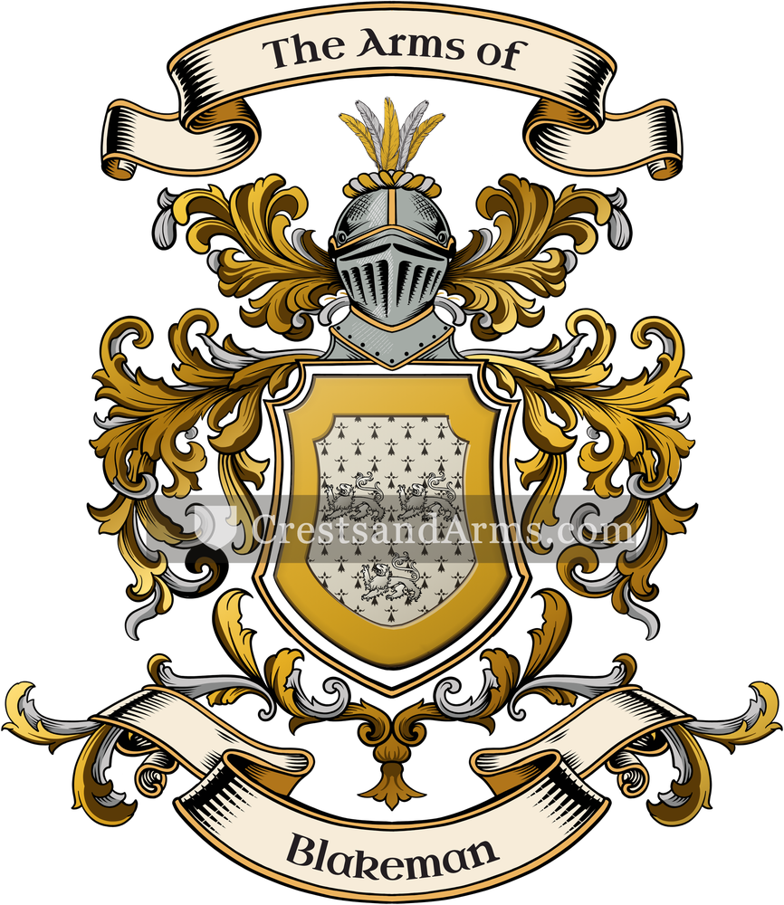 The Blakeman coat of arms, drawn from the recorded blazon
