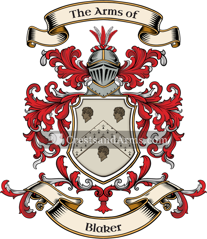 The Blaker coat of arms, drawn from the recorded blazon